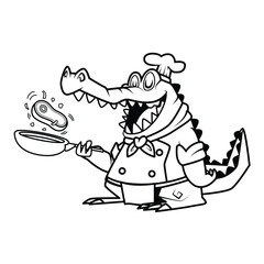 crocodile chef vector illustration coloring page