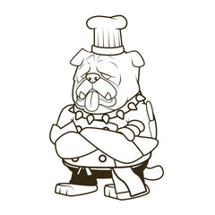 bulldog chef vector illustration coloring page
