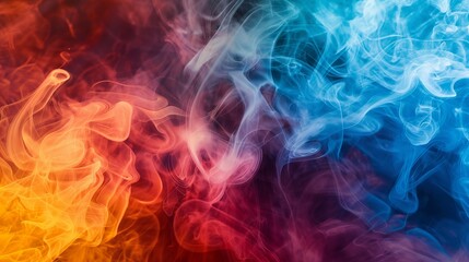 , dense tendrils of deep and dark smoke gracefully intertwine against a gradient backdrop, creating a mesmerizing blend of hues. Amidst this ethereal dance, vibrant abstract colors emerge, swirling an