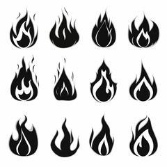 Big set of different fire flames in black
