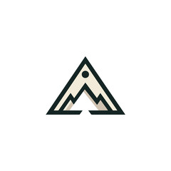 mountain logo landscape with rocks at sunrise, Sea and Sun for Hipster Adventure Traveling logo