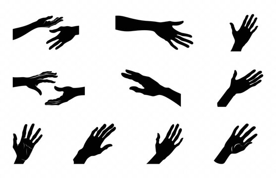 Helping Hands Silhouette Vector Art Set, Arm Silhouettes Black Clipart Bundle