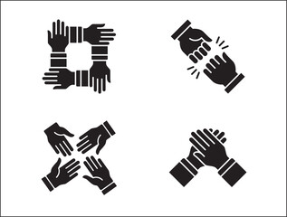 Teamwork icon. Cooperation hands icon set. Collaboration symbol. Business co-worker sign. Icons of brotherhood, relation, connection, partnership. Vector isolated illustration in flat solid design
