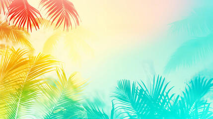 Obraz premium Colourful minimal summer background with palm tree leaves pattern and Space for copy.