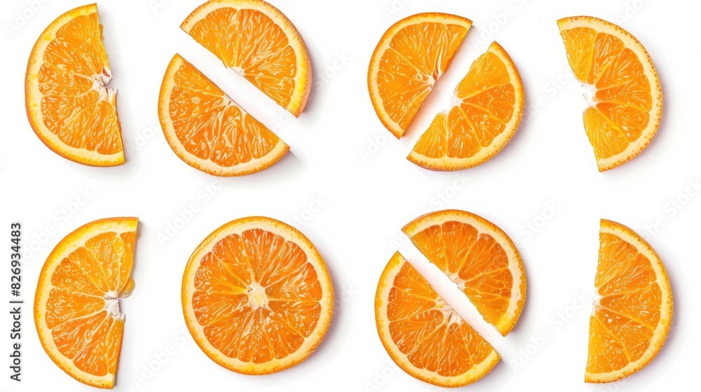 Poster orange slice collection on a white background with clipping path