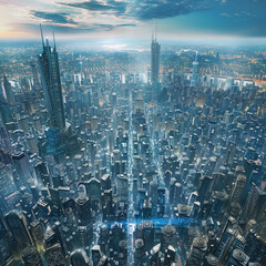 Fototapeta premium Azure Smart City Infrastructure: Urban Development and Intelligent Systems