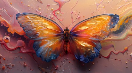delicate butterfly with wings shimmering in soft liquid hues