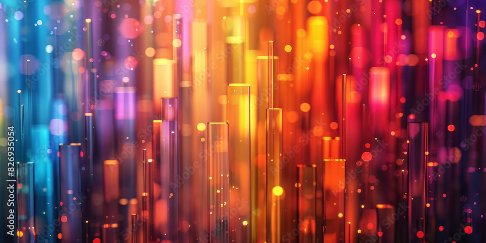 Poster abstract background with blurred colorful bars and lights on dark background, ai digital music compo
