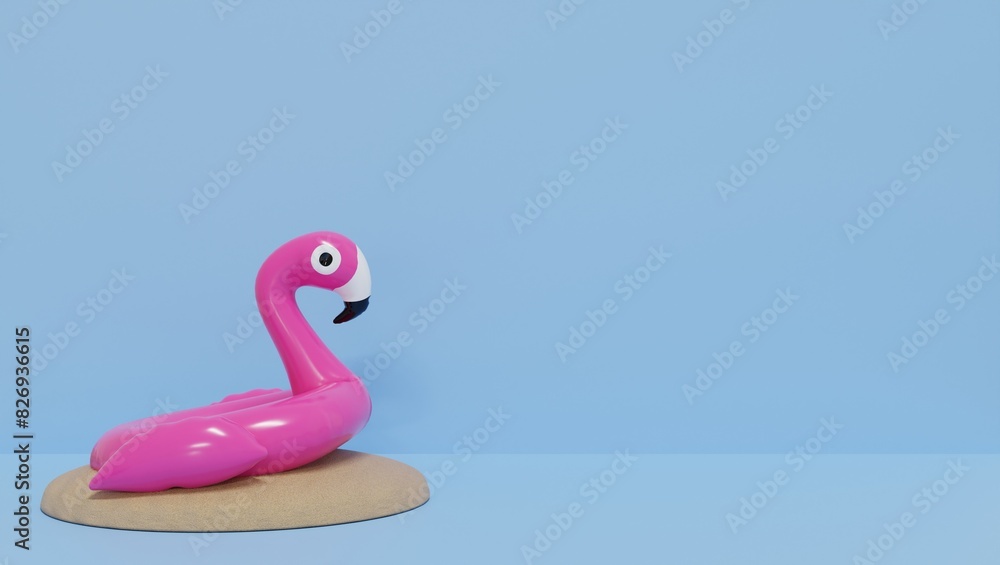 Poster 3d render flamingo float realistic summer background
