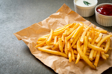 French fries with sour cream and ketchup
