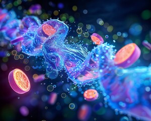 Visualize the absorption process of watersoluble vitamins B complex and vitamin C in the small intestine through an Xray illustration