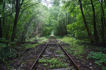 Fototapeta premium Train Tracks Winding Through a Natural Tunnel