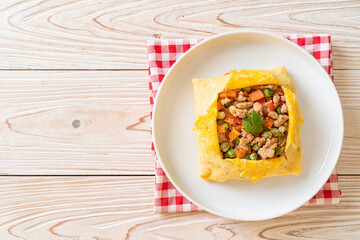 egg wrap or stuffed egg with minced pork and vegetable