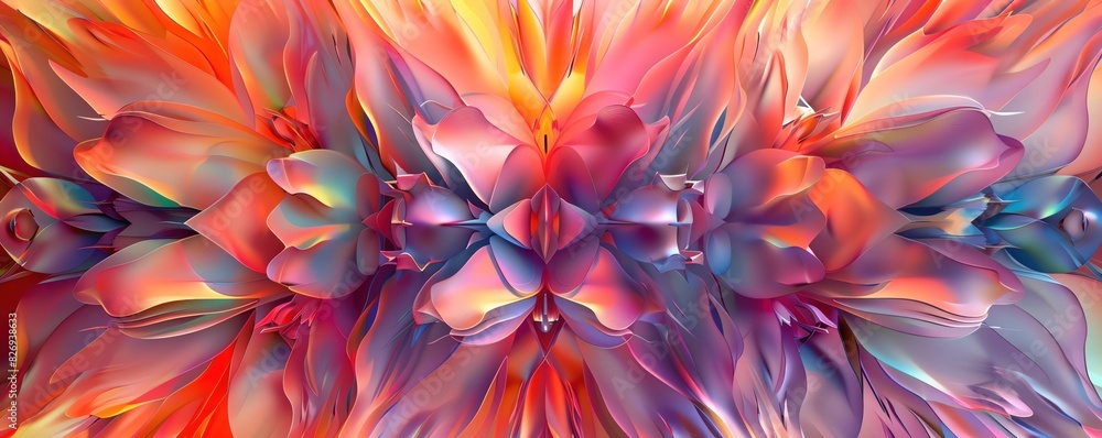 Poster a 3d abstract background with a kaleidoscope effect of symmetrical shapes and colors