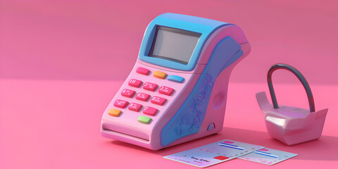Cute Cartoon POS Machine and Bank Card Illustration for Payment Systems, Cartoon POS Machine