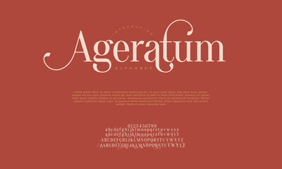 Ageratum premium luxury elegant alphabet letters and numbers. Vintage wedding typography classic serif font decorative vintage retro. creative vector illustration