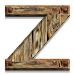 z capital letter in wood texture isolated on a white background