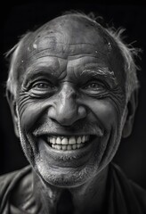 Happy poor man smiling cheerfully for no reason