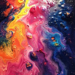 Using acrylic paints, apply layers of color with deliberate brushstrokes or fluid pours, allowing the dark background to peek through in areas for depth and dimension.