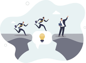 Fototapeta premium businessman advisor talking with speech bubble to help people cross the gap.flat vector illustration.