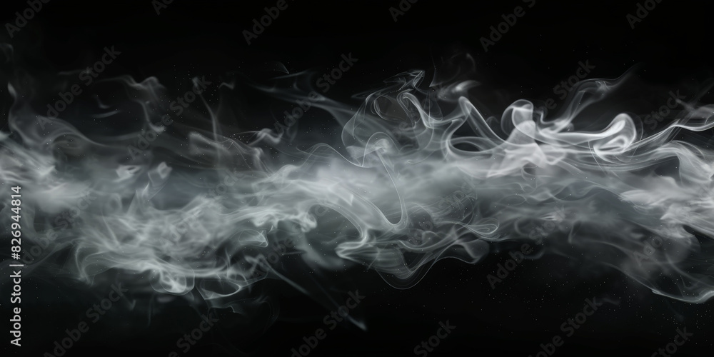 Poster white smoke swirling against a black background, creating an ethereal and mysterious atmosphere with