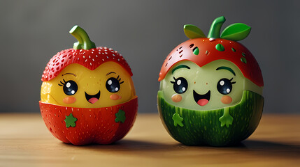 Chuckling Cute Chibi fruit and vegetable salad Background