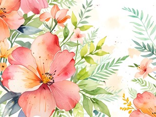 Watercolor Spring Flower Background Border Art