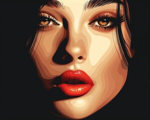 Closeup vector graphic of a womans face halfdone with makeup, highlighting the transformation and artistry of cosmetics