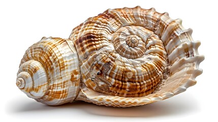 Ocean's Treasure: Beautiful Seashell Close-Up on a Pristine White Background, Showcasing Intricate Natural Patterns