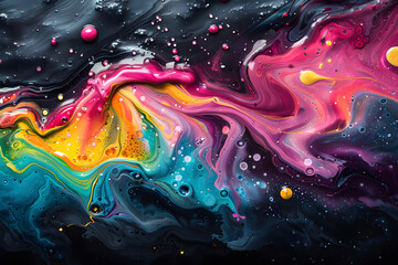 Colorful Background with abstract liquid paint textures in bold colors with flowing and dripping patterns creating a dynamic and energetic look reminiscent of action painting.