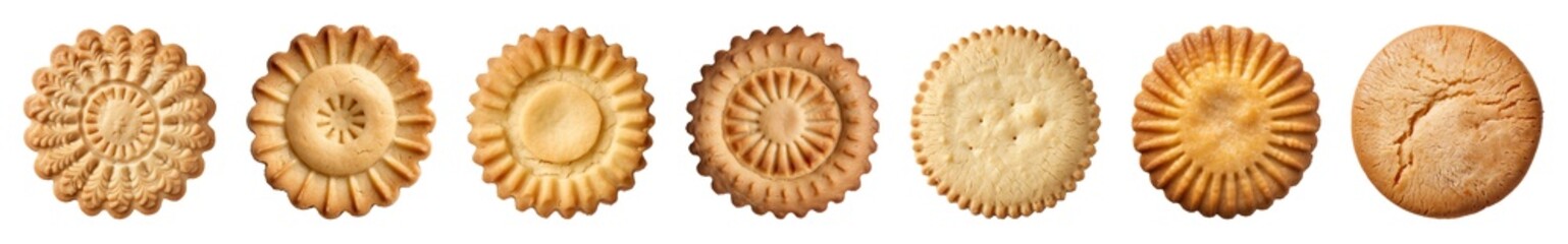 Collection of tasty cookie or biscuit isolated on a transparent background, top view, PNG