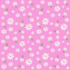 Pink floral print. Ditsy daisy flower seamless pattern. botanical background. Good for fabric, fashion design, summer spring dress, wallpaper, wrapping paper, textile, kimono, clothing.