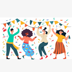 characters celebrating something grand. Vector illustration. On white background