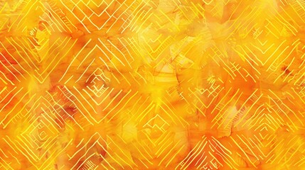 Ethnic Yellow Geometric Pattern without Borders Ethnic Orange Pattern Created by Hand Ethnic Yellow Watercolor Backdrop Texture of Orange Watercolor Blooms Orange Art Created by Tying and D