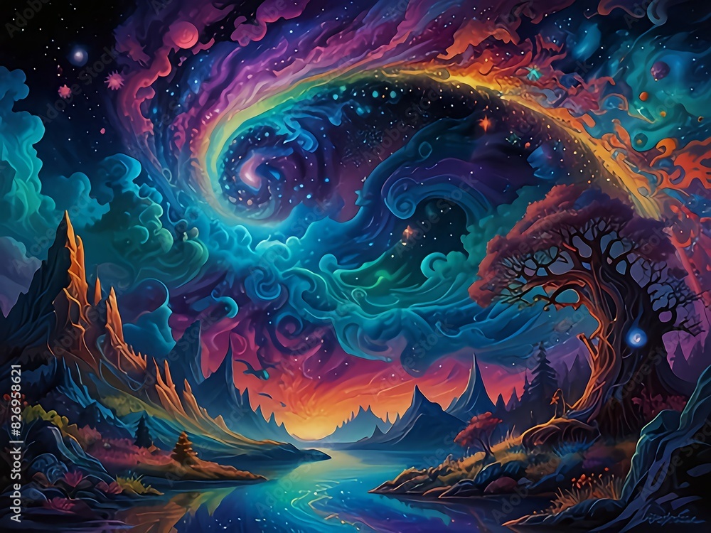 Wall mural ethereal reverie : step into a dreamscape where abstract forms waltz with celestial hues. floating i