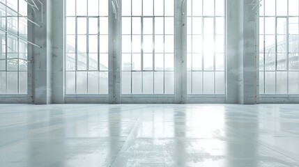 Industrial background with windows and white floor