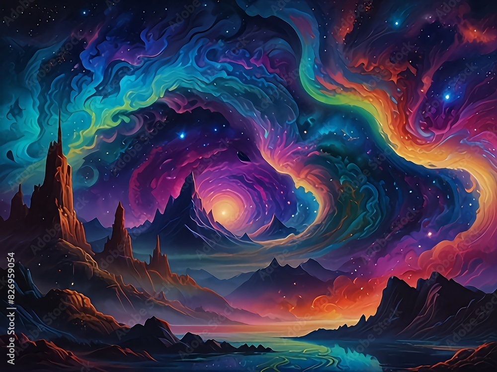 Wall mural ethereal reverie : step into a dreamscape where abstract forms waltz with celestial hues. floating i