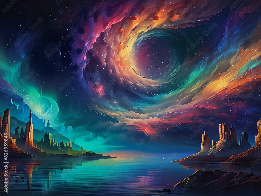 Wall mural ethereal reverie : step into a dreamscape where abstract forms waltz with celestial hues. floating i