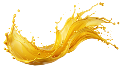 Golden Yellow Splash – Energetic Swirl: A bright yellow liquid splash swirling energetically, adding a sense of movement, isolated on a white background.
