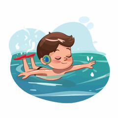 Cute Boy Swimming in the Pool Illustration