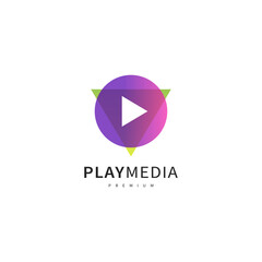 Naklejka premium play media, media logo design illustration 4
