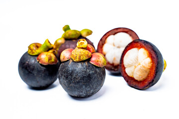 Mangosteen fruit isolated on white background. Mangosteen is known as a fruit that has very high levels of antioxidants. Garcinia mangostana