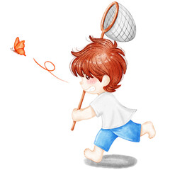 Obraz premium Boy catching butterfly 