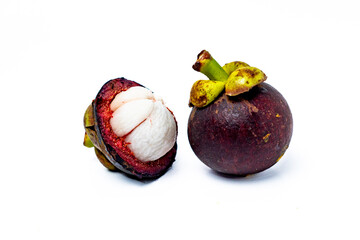 Mangosteen fruit isolated on white background. Mangosteen is known as a fruit that has very high levels of antioxidants. Garcinia mangostana