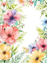 Watercolor Spring Flower Background Border Art