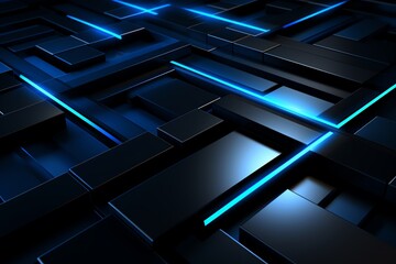 Obraz premium Directional blue tech lines, abstract pattern, convergence, dark background theme