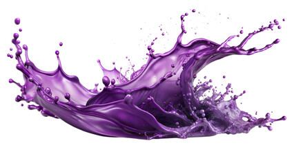Electric Purple Splash – High Contrast: A striking purple liquid splash with high contrast and intricate details, isolated on a white transparent background.
