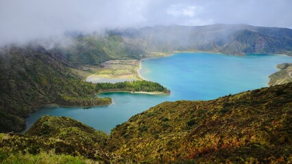 Lake in the crater of a volcano on the island of Sao Miguel