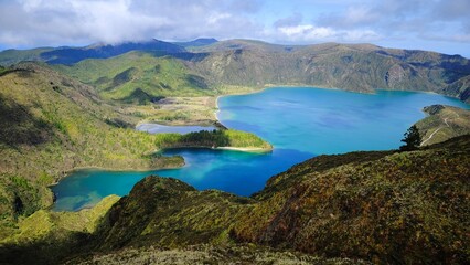 Lake in the crater of a volcano on the island of Sao Miguel