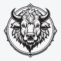 Mountain Bison Logo, Majestic Black and White Line Art